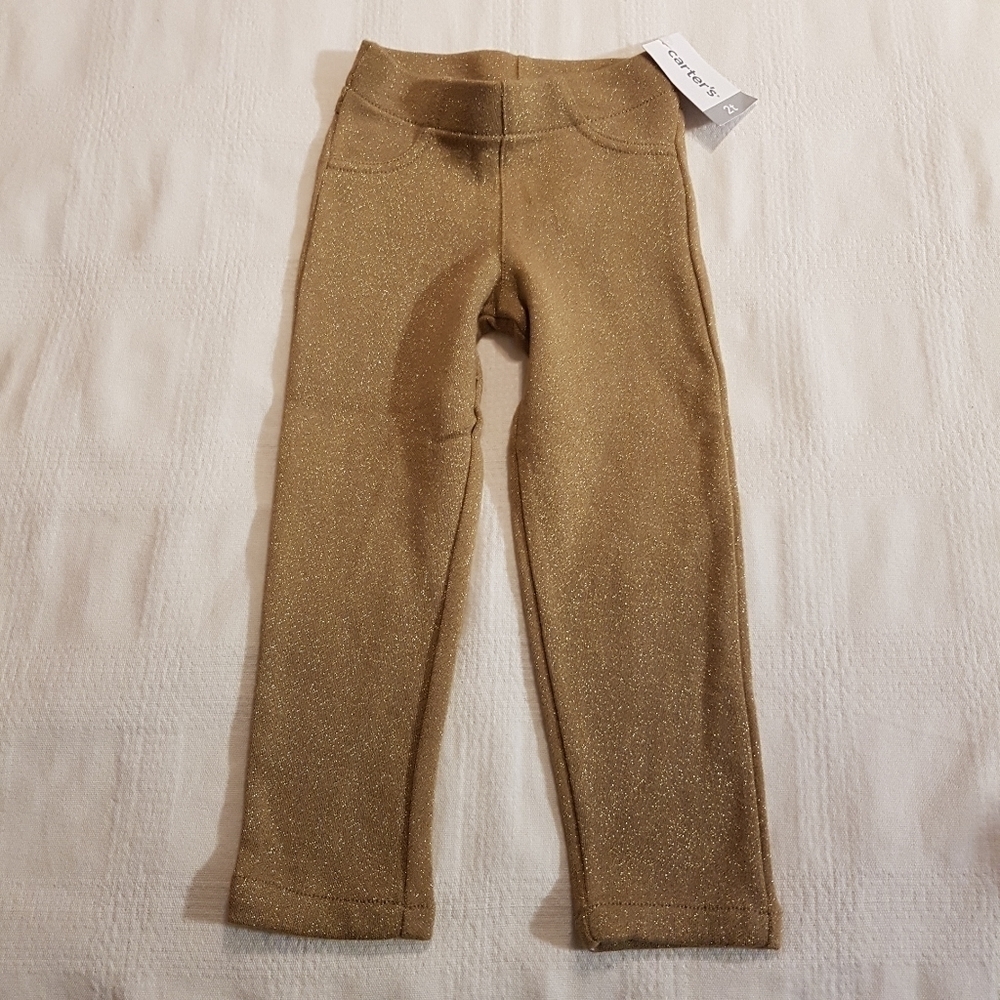 Carter's girls size 2T gold sparkly pull on pants holiday wear